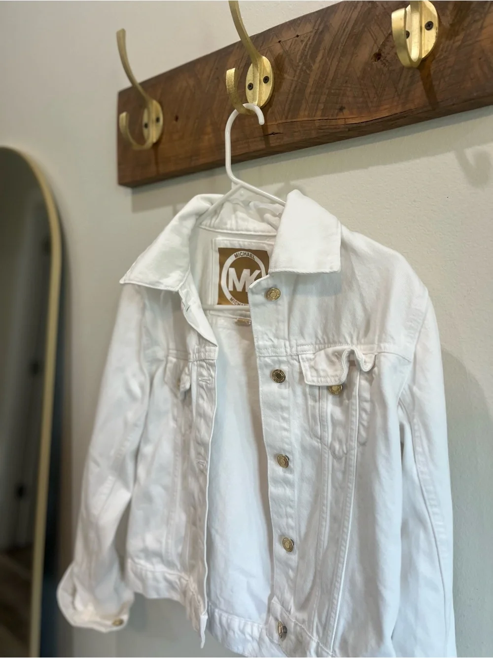 Michael Kors White Button-Front Denim Jacket with Gold Accents